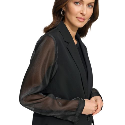 DKNY Womens Organza-Sleeve One-Button Blazer