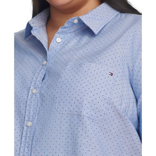 타미힐피거 Plus Size Cotton Pin-Dot Camp Shirt