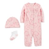 Baby Girls Take Me Home Gown with Hat and Socks 3 Piece Set