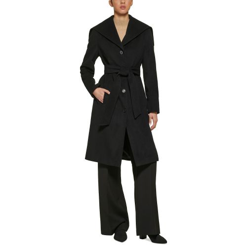 DKNY Womens Button-Front Belted Coat