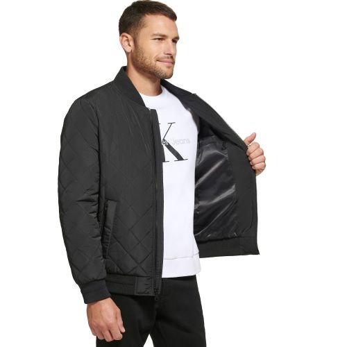  Mens Quilted Baseball Jacket with Rib-Knit Trim