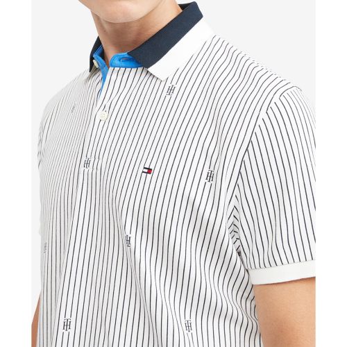 타미힐피거 Mens Allover Monogram Pinstriped Short Sleeve Regular Fit Polo Shirt