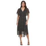 Womens Printed Flutter-Sleeve Fit & Flare Dress