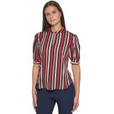 Womens Striped Elbow-Sleeve Blouse