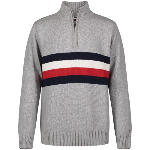 타미힐피거 Big Boys Signature Stripe Long Sleeve Quarter Zip Sweater
