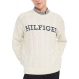 Mens Oversized-Fit Monotype Logo Cable-Knit Sweater