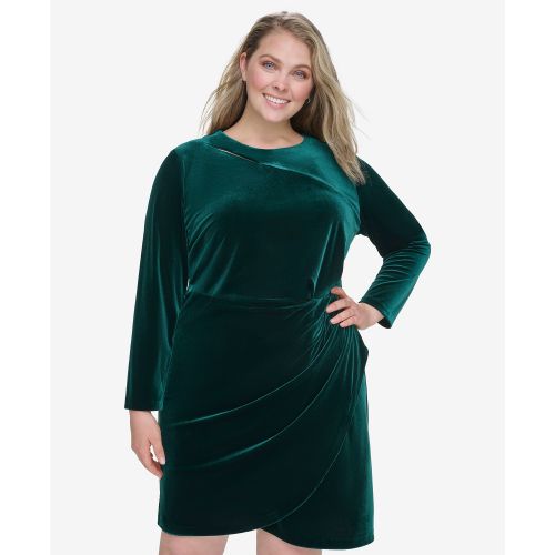 DKNY Plus Size Velvet Long-Sleeve Cutout Dress