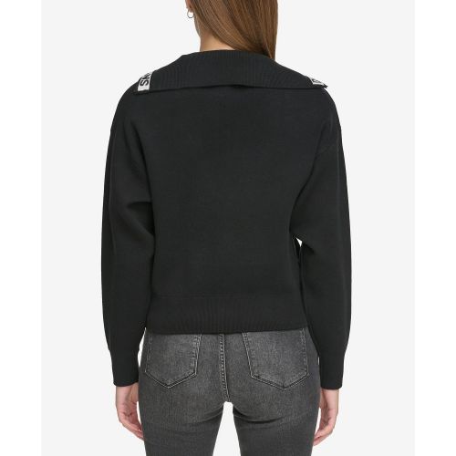 DKNY Womens Half-Zip Funnel-Neck Logo-Detail Sweater