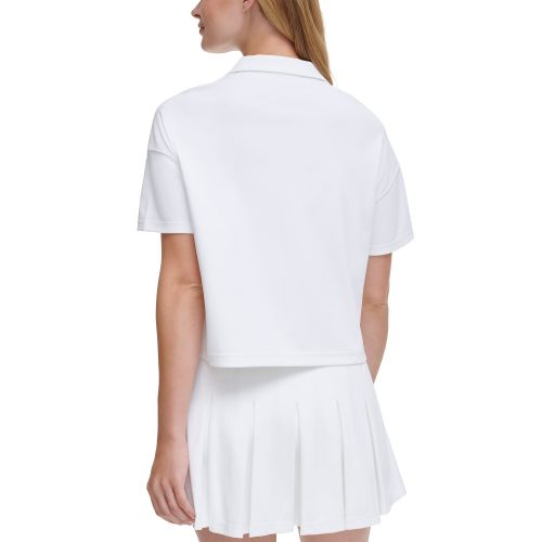 DKNY Womens Tech Pique Short-Sleeve Cropped Polo Shirt