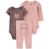 Baby Girls Animal-Print Little Character Cotton Bodysuits and Pants 3 Piece Set