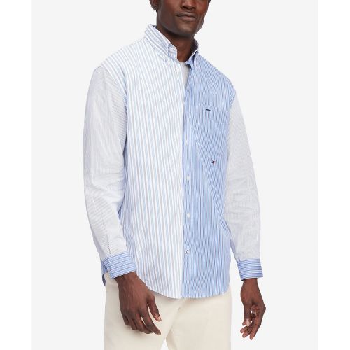 타미힐피거 Mens Regular-Fit Block Stripe Cotton Poplin Shirt