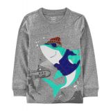 Toddler Boys Shark Snow Yarn Long Sleeve T-shirt
