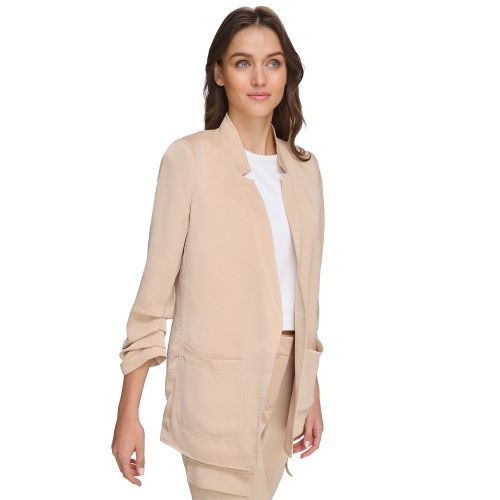 DKNY Womens Ruched-Sleeve Relaxed Jacket