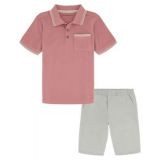 Toddler Boys Monogram Pocket Pique Short Sleeve Polo Shirt and Twill Shorts 2 Piece Set