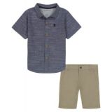 Toddler Boys Logo Print Button-Up Short Sleeve Shirt and Twill Shorts 2 Piece Set