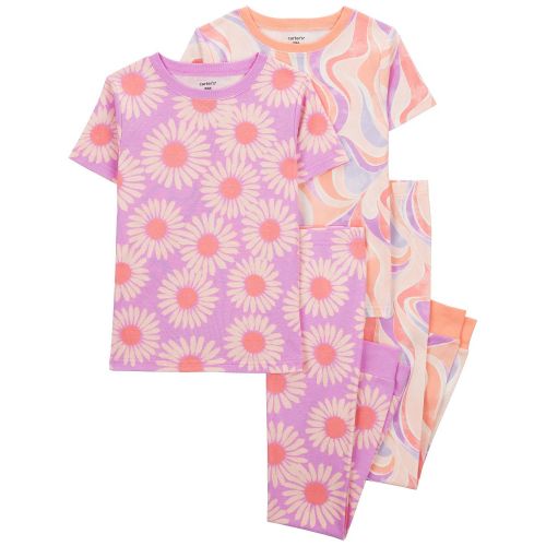 카터스 Little Girls Daisy 100% Snug Fit Cotton Pajamas 4 Piece Set