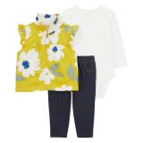 Baby Girls Floral Little Vest Bodysuit and Pants 3 Piece Set
