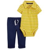 Baby Boys Striped Polo Bodysuit and Pants 2 Piece Set