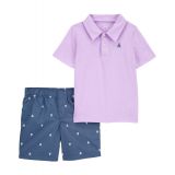 Baby Boys Jersey Polo Shirt and Sailboat Shorts 2 Piece Set