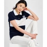 Womens Logo Applique Colorblocked Polo Shirt