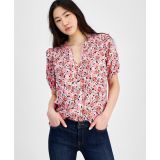 Womens Smocked Ditsy Floral Blouse
