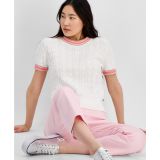 Womens Short-Sleeve Cable-Knit Sweater