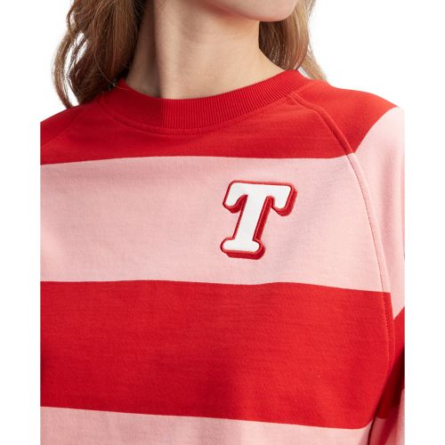타미힐피거 Womens Striped Letterman Crewneck Cotton Sweatshirt
