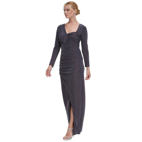DKNY Womens Shimmer Asymmetric-Neck Side-Ruched Gown