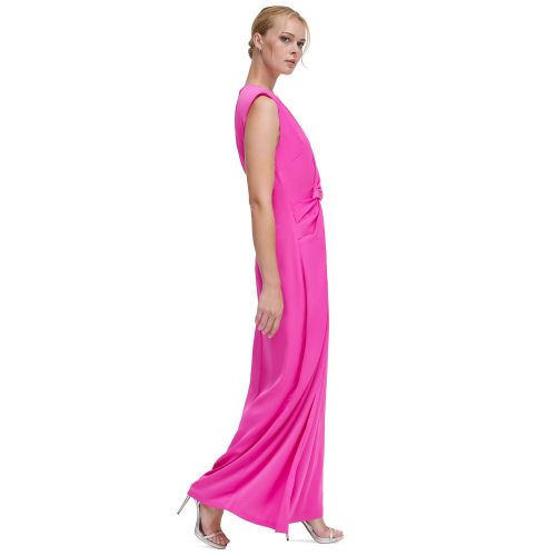 DKNY Womens V-Neck Side-Knot Sleeveless Gown