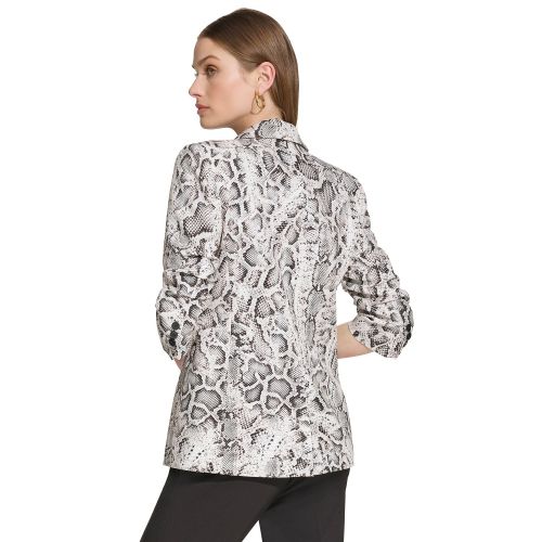 DKNY Womens Printed Stretch Twill Long-Sleeve Blazer