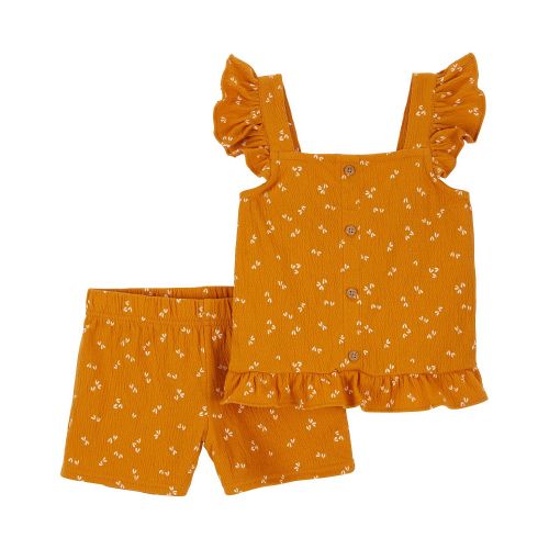 카터스 Toddler Girls Floral Crinkle Jersey Tank Top and Shorts 2 Piece Set