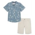 Little Boy Plaid Poplin Button-Front Shirt Twill Shorts Set