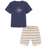 Toddler Boy short sleeve Logo Graphic Tee Striped Oxford Shorts Set