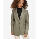 Womens Single-Breasted Faux-Leather Blazer