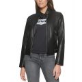 Faux-Leather Latch Collar Lined Moto Racer Jacket