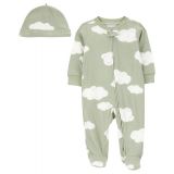 Baby Boys or Baby Girls Cloud Zip Up Sleep and Play and Cap 2 Piece Set