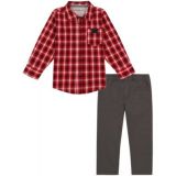 Toddler Boys Plaid Long Sleeve Button Front Shirt and Prewashed Twill Pants 2 Piece Set