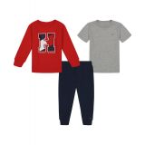 Baby Boys Basic T-shirt Fleece Monogram Crewneck and Joggers 3 Piece Set