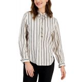 Womens Collared Dobby Striped Shirt