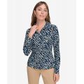 Womens Printed Button-Front Blouse