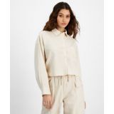 Womens Oversized Cropped Button-Front Shirt