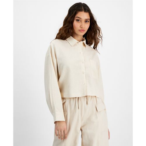 DKNY Womens Oversized Cropped Button-Front Shirt