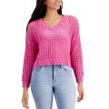 Womens V-Neck Open-Stitch Cotton Sweater