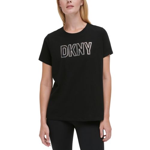 DKNY Womens Cotton Holographic Logo Short-Sleeve T-Shirt