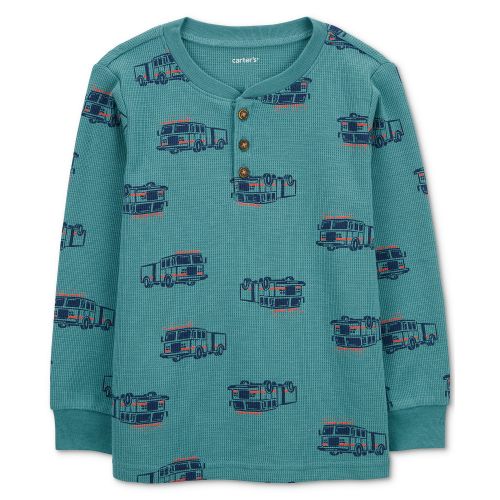 카터스 Toddler Boys Thermal Waffle-Knit Printed Long-Sleeve Henley