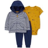 Baby Boys Cotton Striped Little Jacket Elephant-Print Bodysuit and Pants 3 Piece Set