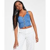 Womens Charlie Fitted Denim V-Neck Cropped Top