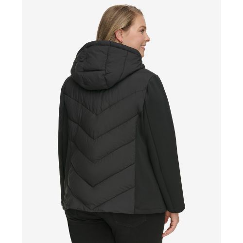 DKNY Womens Plus Size Hooded Scuba Packable Puffer Coat