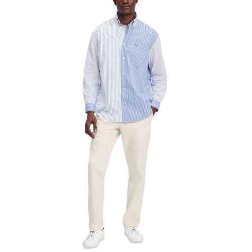 타미힐피거 Mens Regular-Fit Block Stripe Cotton Poplin Shirt