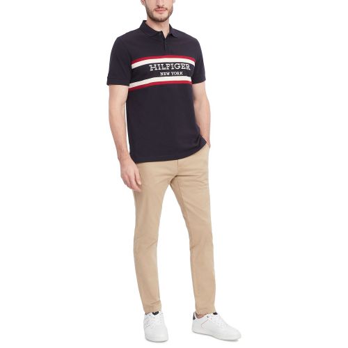 타미힐피거 Mens Regular-Fit Colorblocked Stripe Monotype Logo Embroidered Polo Shirt